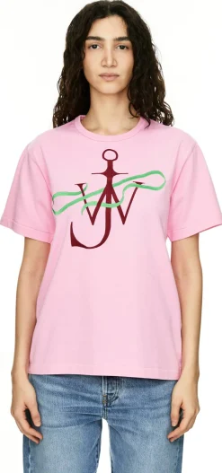 T-Shirt 'Ribbon Anchor' mit gesticktem Logo Pink