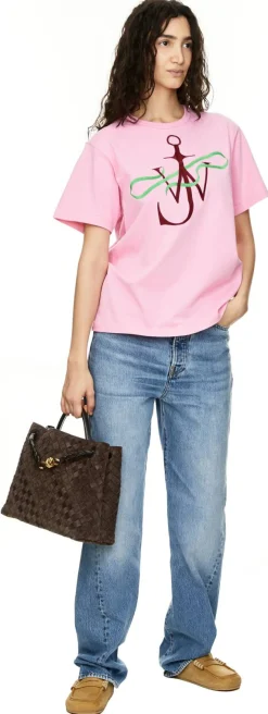 T-Shirt 'Ribbon Anchor' mit gesticktem Logo Pink