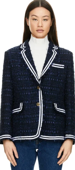 Tweed-Blazer mit Fransen Marineblau