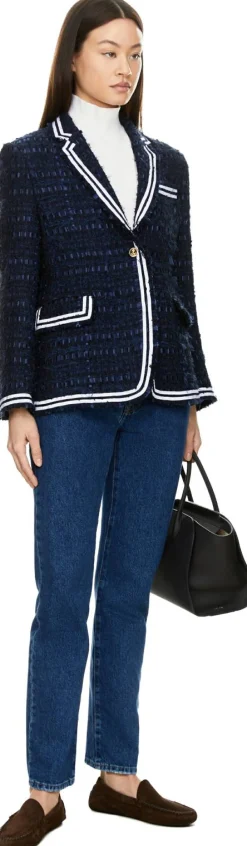 Tweed-Blazer mit Fransen Marineblau