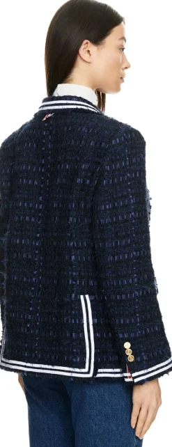 Tweed-Blazer mit Fransen Marineblau