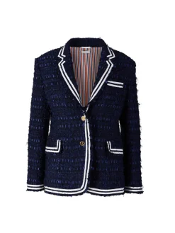 Tweed-Blazer mit Fransen Marineblau