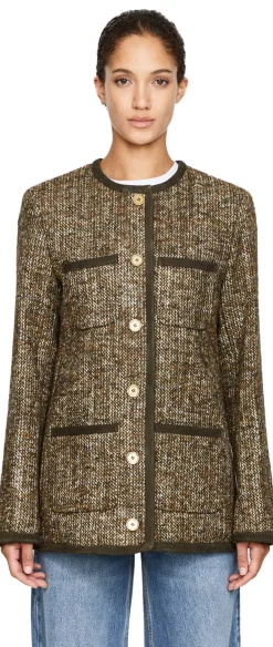 Tweed-Jacke mit Veloursleder Einsätze Braun