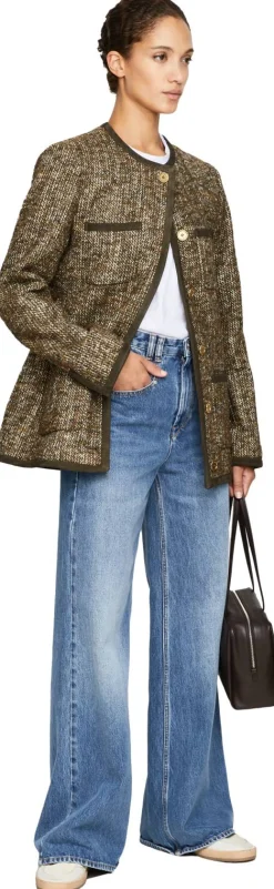 Tweed-Jacke mit Veloursleder Einsätze Braun