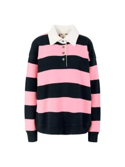 Unisex Rugby-Poloshirt aus Cashmere Pink/Marineblau