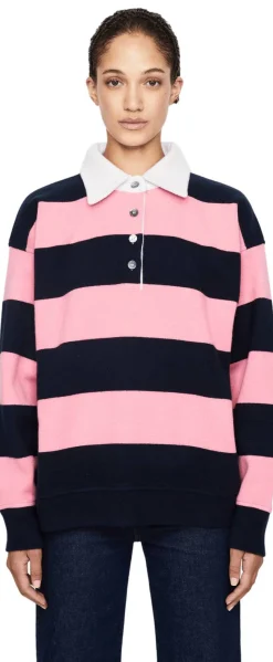 Unisex Rugby-Poloshirt aus Cashmere Pink/Marineblau
