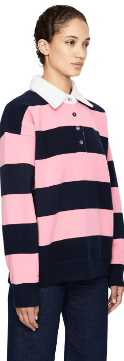 Unisex Rugby-Poloshirt aus Cashmere Pink/Marineblau