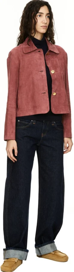 Velourslederjacke 'Emilla' Pink