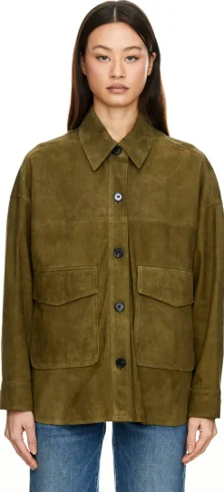 Velourslederjacke 'Kaylee' Olive