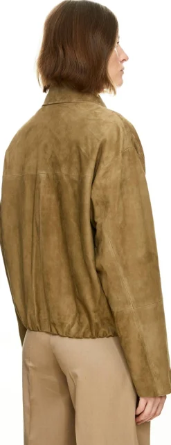 Velourslederjacke 'Loua' Olivgrün