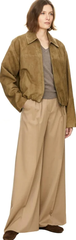 Velourslederjacke 'Loua' Olivgrün