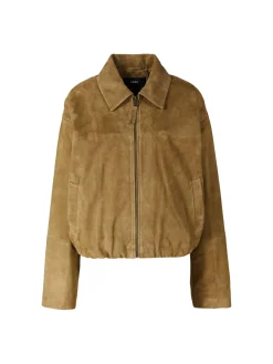 Velourslederjacke 'Loua' Olivgrün