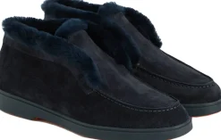 Veloursleder-Loafer mit Pelzfutter Marineblau