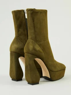 Veloursleder-Stiefeletten Khaki