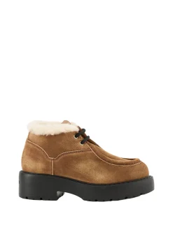 Veloursleder-Stiefeletten mit Lammfell Zimt