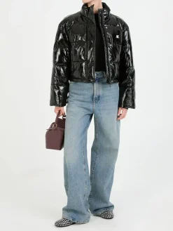Vinyl-Pufferjacke Schwarz