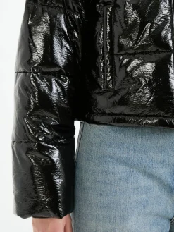 Vinyl-Pufferjacke Schwarz