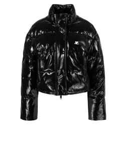 Vinyl-Pufferjacke Schwarz