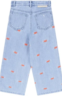 Weite Jeans mit Stickereien Hellbau