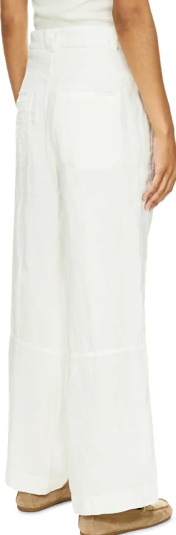 Weite Leinenhose mit Fischgrätmuster Crème