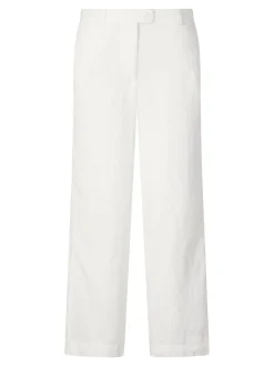 Weite Leinenhose mit Fischgrätmuster Crème
