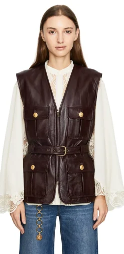 Weste aus Leder Bordeaux