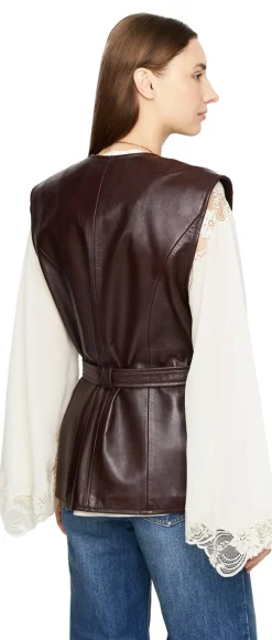 Weste aus Leder Bordeaux