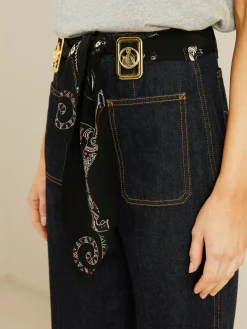 Wide-Leg Jeans mit Bindeelement Marineblau