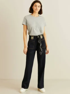 Wide-Leg Jeans mit Bindeelement Marineblau