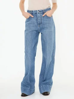Wide-Leg-Jeans 'Palazzo' Mittelblau