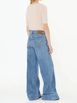 Wide-Leg-Jeans 'Palazzo' Mittelblau