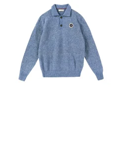 Woll-Baumwollpullover mit Polokragen Blau