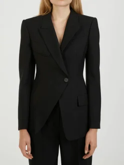Wollblazer mit Schulterpolstern Schwarz