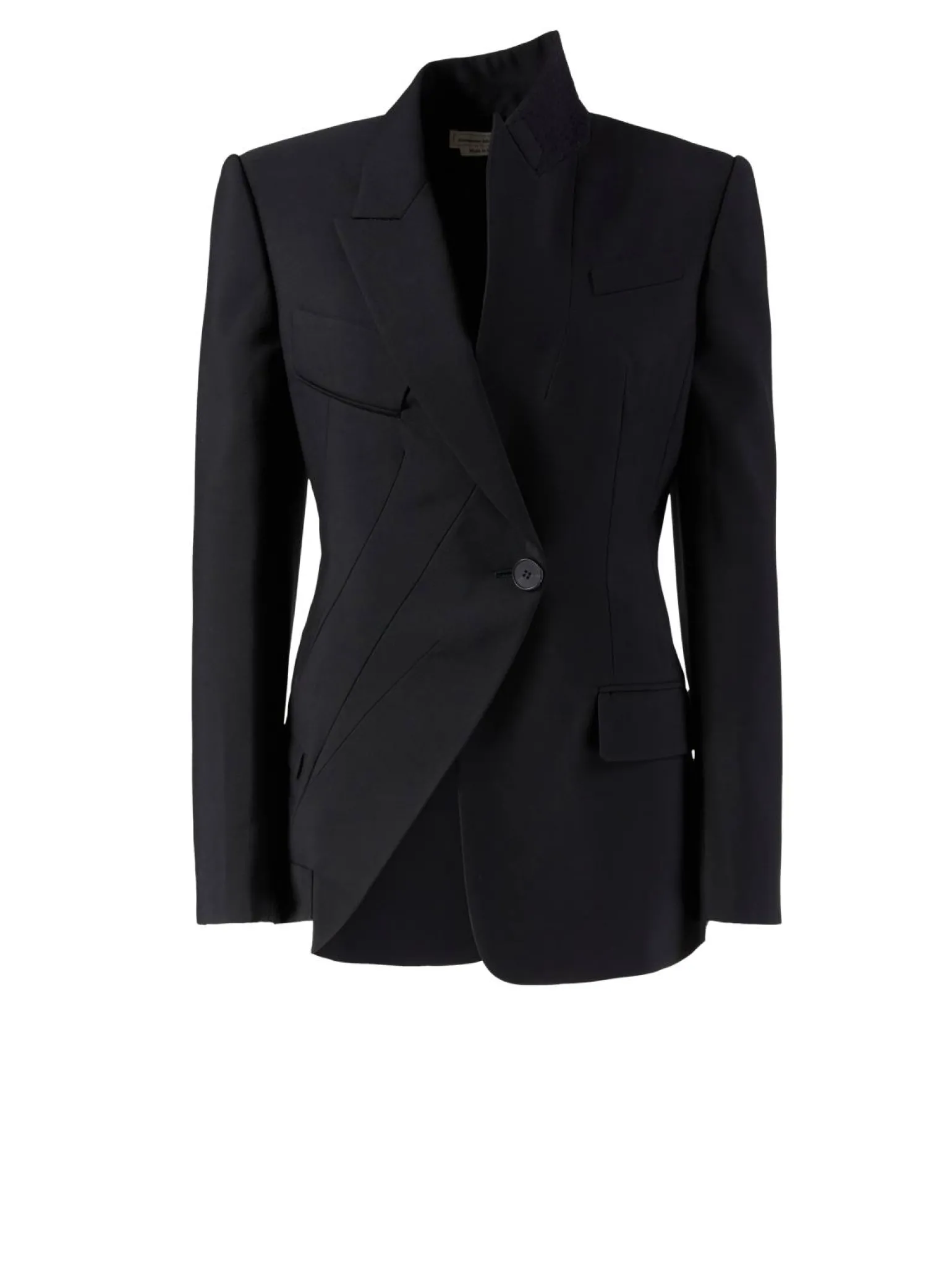 Wollblazer mit Schulterpolstern Schwarz