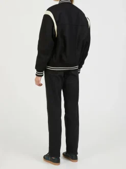 Wollbomberjacke im College-Stil Schwarz