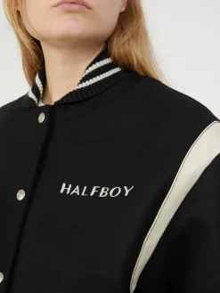Wollbomberjacke im College-Stil Schwarz