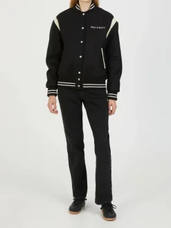 Wollbomberjacke im College-Stil Schwarz