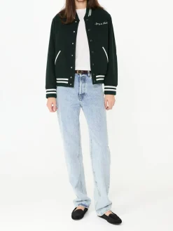 Wollbomberjacke im College-Stil Grün