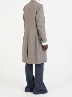 Woll-Cashmere-Mantel mit Fischgrätmuster Braun