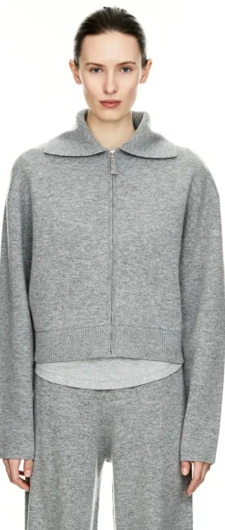 Woll-Cashmere-Strickjacke mit Reißverschluss Grau