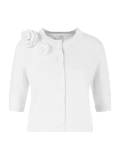 Woll-Cashmere-Strickjacke mit Blumendetail Weiß