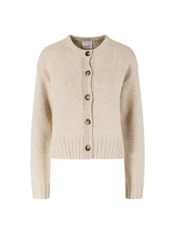 Woll-Cashmere-Strickjacke mit Rundhalsausschnitt Beige