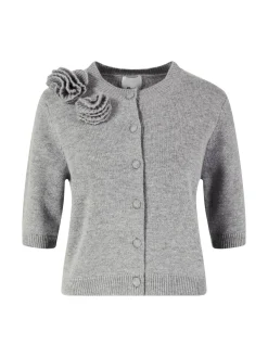 Woll-Cashmere-Strickjacke mit Blumendetail Grau
