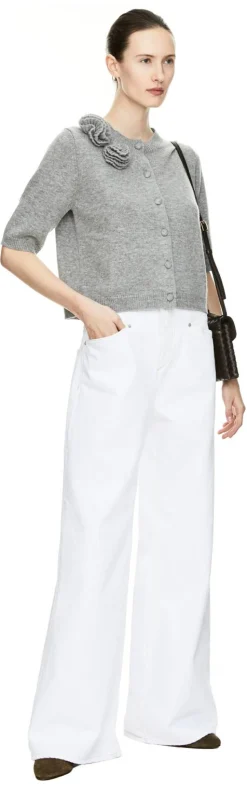 Woll-Cashmere-Strickjacke mit Blumendetail Grau