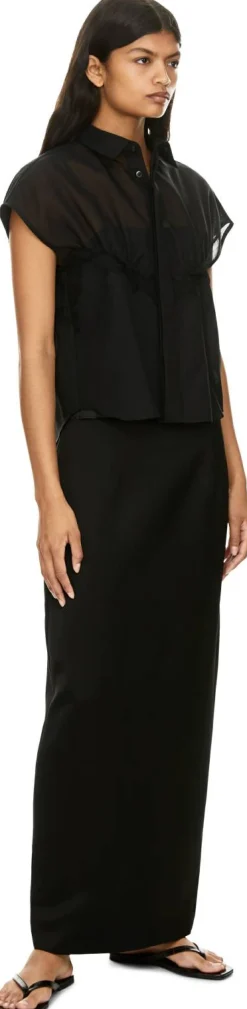 Wollhemd mit Spitze und Organza Schwarz