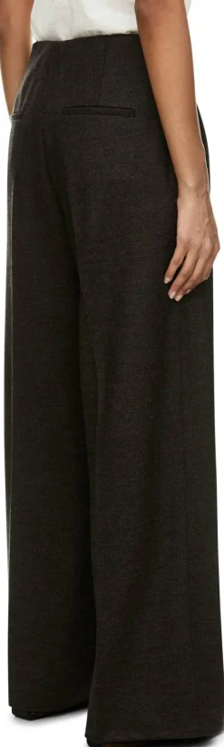 Wollhose 'Lainie Pepita' mit Bundfalten Nero/Schokolade