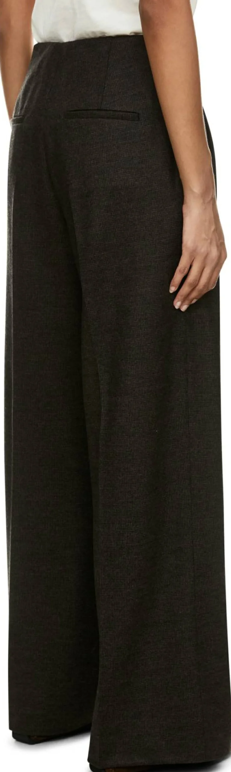 Wollhose 'Lainie Pepita' mit Bundfalten Nero/Schokolade