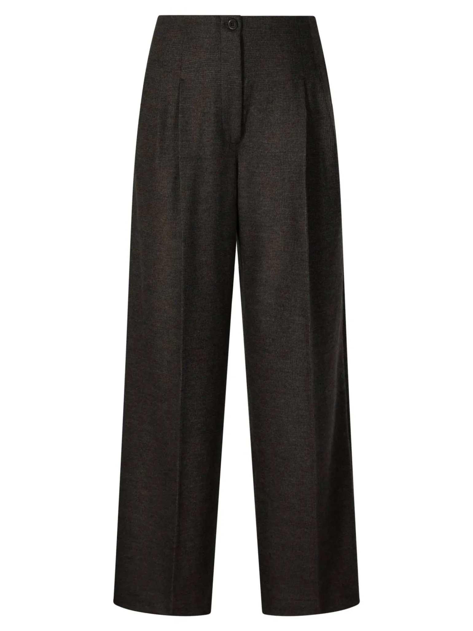 Wollhose 'Lainie Pepita' mit Bundfalten Nero/Schokolade