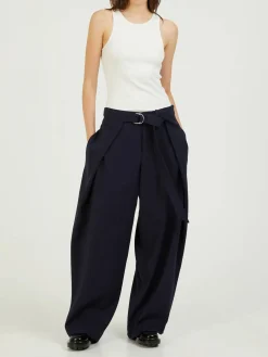 Wollhose mit Gürtel Marineblau