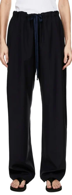 Wollhose 'Rohen' mit Bindegürtel Marineblau